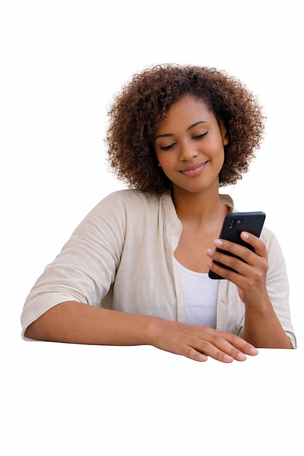 Woman using Makeda on her phone